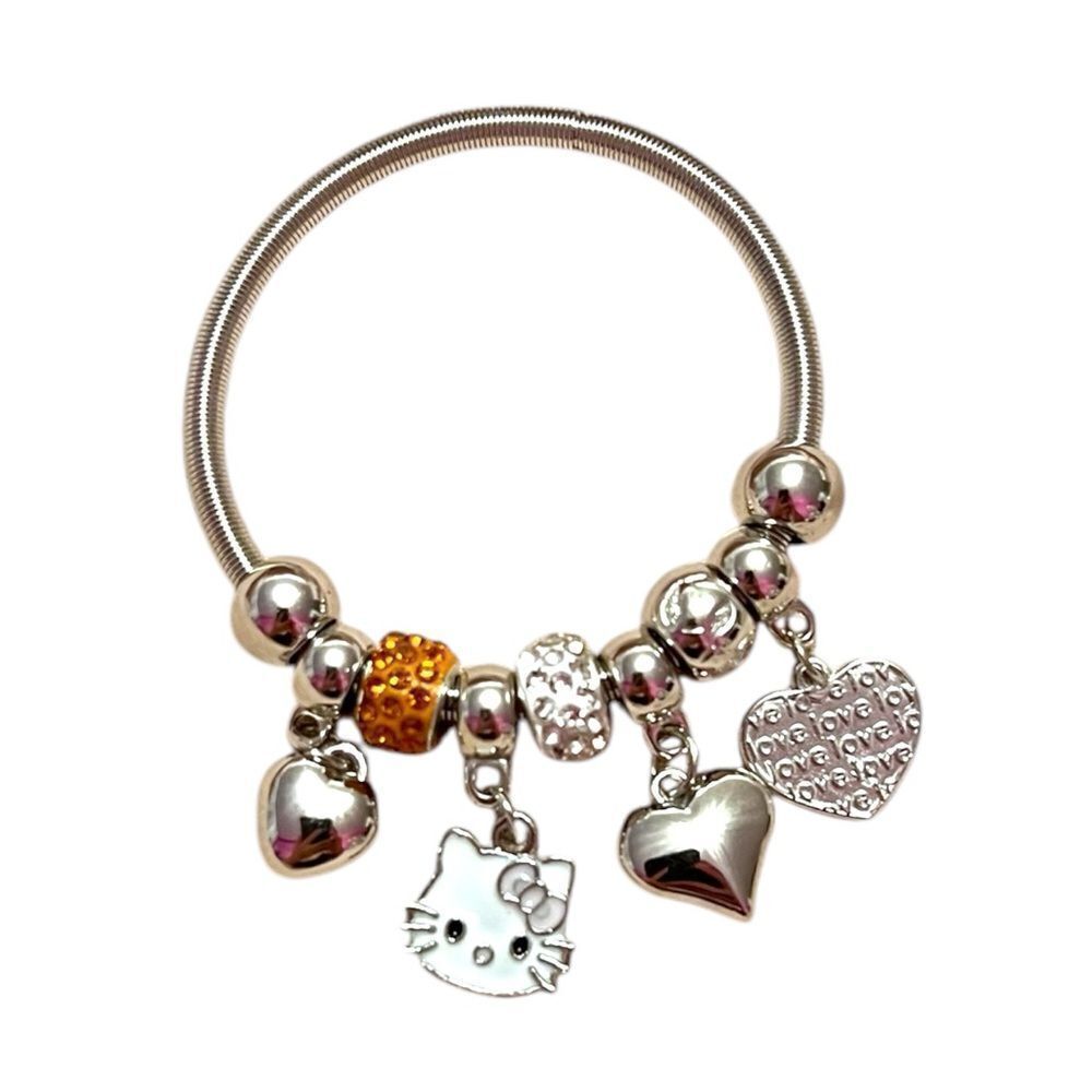 Hello Kitty Hearts White And Orange Rhinestone Silver Tone Kids’ Charm Br…